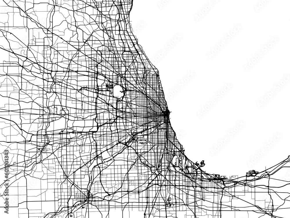 Vector road map of the city of  Chicago Metro Illinois in the United States of America on a white background. - obrazy, fototapety, plakaty 