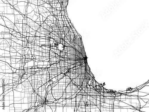 Fotografiet Vector road map of the city of  Chicago Metro Illinois in the United States of America on a white background