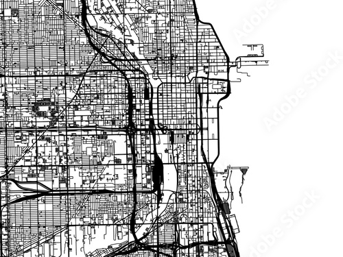 Vector road map of the city of  Chicago Center Illinois in the United States of America on a white background.