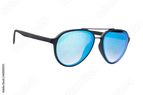 modern trendy blue glass sunglasses isolated from background