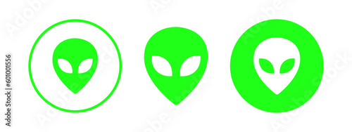 Set of aliens head. Alien green face illustration. Martian head vector icon.