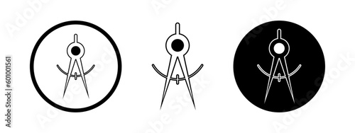 Math compass set on white backboard. Geometric tools sign. Compass geometry vector icon. 