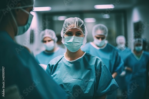 nurses wearing surgical masks in the operating room photo