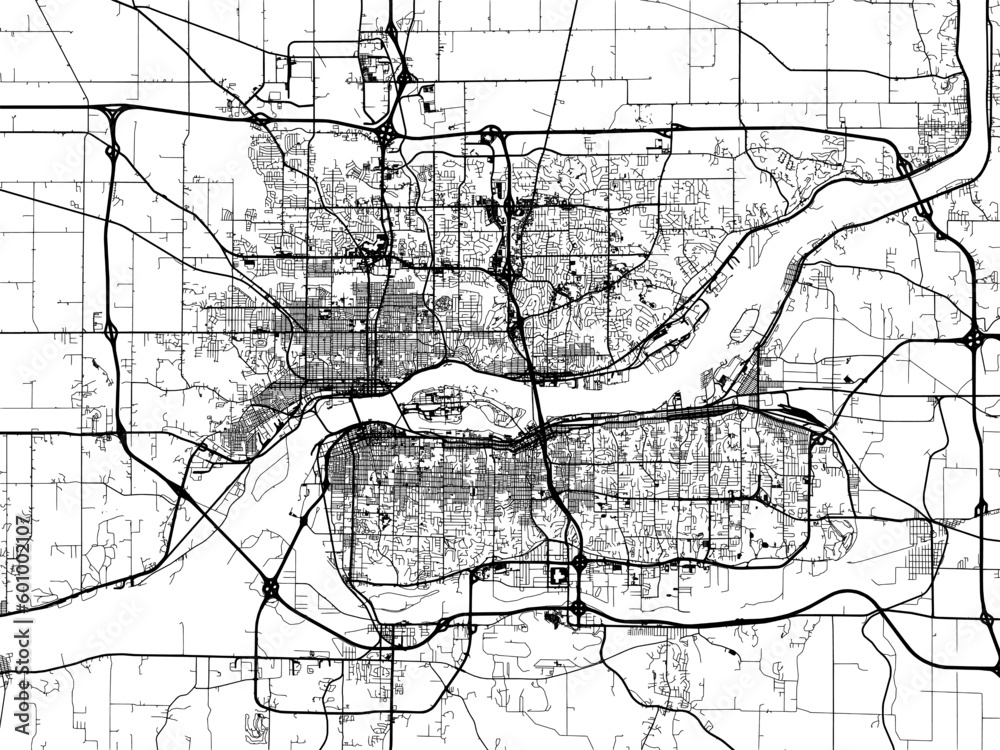 Fototapeta premium Vector road map of the city of Davenport Iowa in the United States of America on a white background.