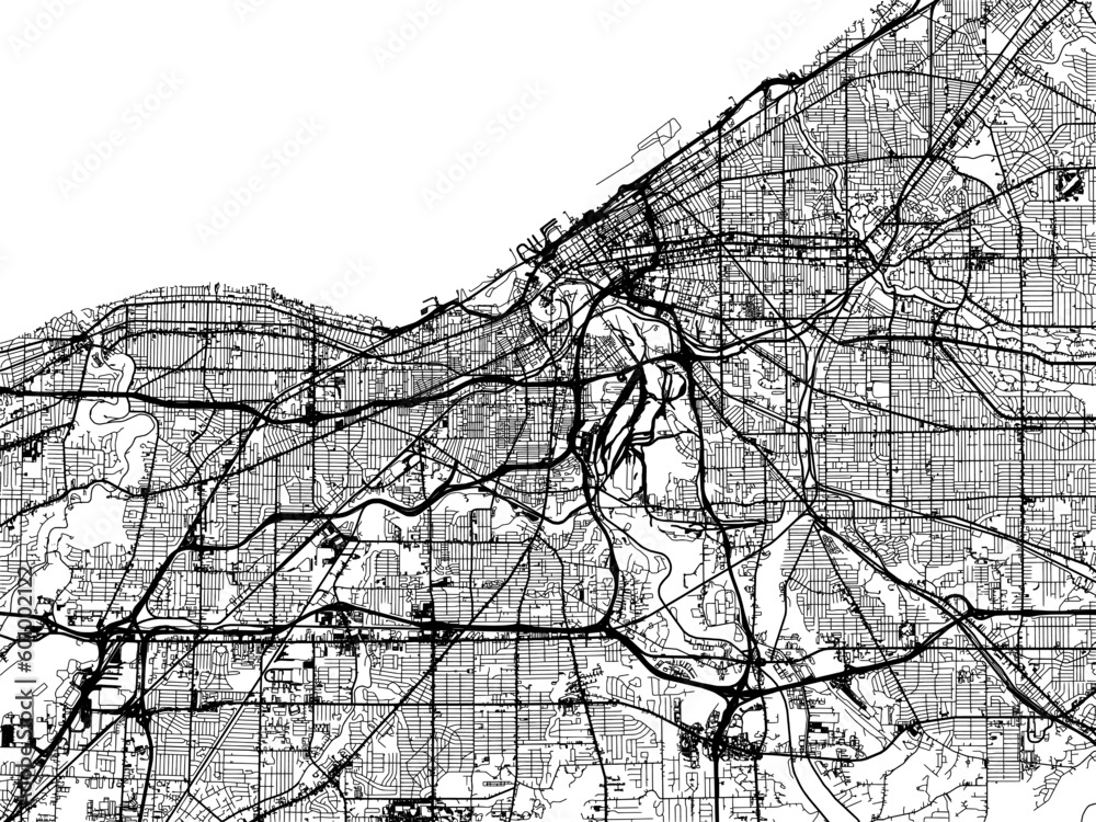 Naklejka premium Vector road map of the city of Cleveland Ohio in the United States of America on a white background.