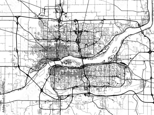Vector road map of the city of  Davenport Iowa in the United States of America on a white background.