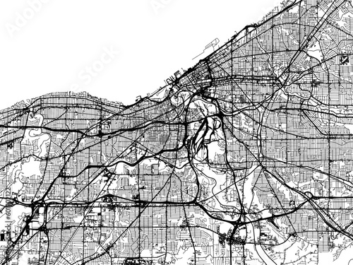 Vector road map of the city of  Cleveland Ohio in the United States of America on a white background.