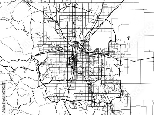 Vector road map of the city of  Denver Colorado in the United States of America on a white background.