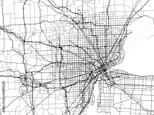 Vector road map of the city of  Detroit Metro Michigan in the United States of America on a white background.