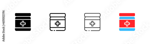 Medicines. Different styles, color, medicines in a jar. Vector icons.