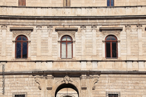 Via della Conciliazione Street Building Facade with Arched Windows Close Up in Rome, Italy photo