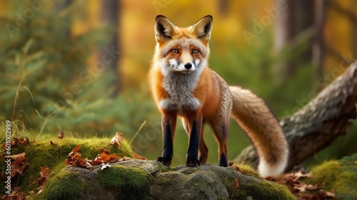 Animal in their natural environment, red fox in local wild life forest , generated AI  Generative AI © KatrinaEra