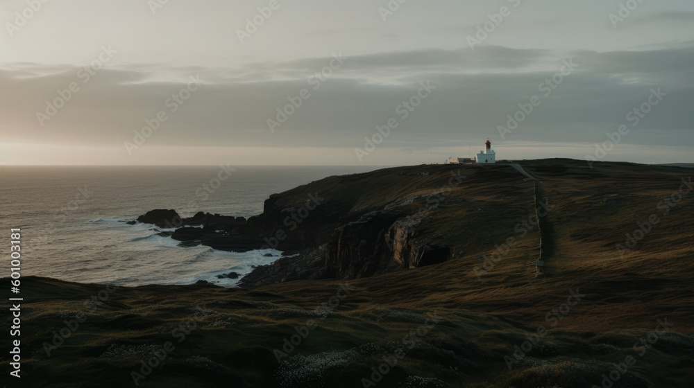 Peaceful coastal cliff landscape. Generative ai composite.