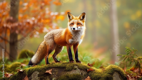 Animal in their natural environment, red fox in local wild life forest , generated AI Generative AI