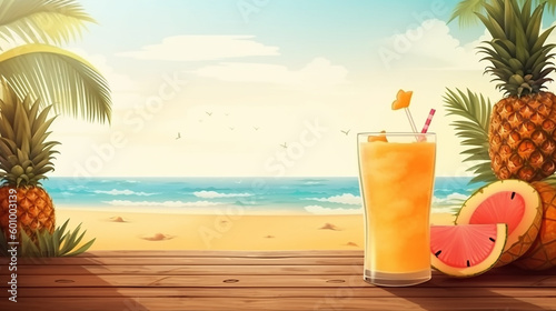 Tropical Cocktails with Fresh Fruits on a Stunning Beach Paradise with Generative AI © Lee John