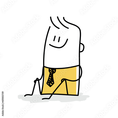 Stick figure, calm businessman relax.