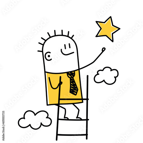 Stick figure, success ladder.