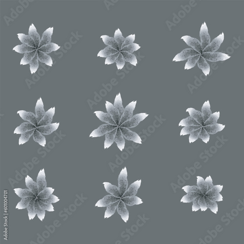Fototapeta Naklejka Na Ścianę i Meble -  Set of 9 black and white, grayscale Watercolor flower illustration icons, simple beautiful composition of decorative elements, isolated on grey background, hand drawing.