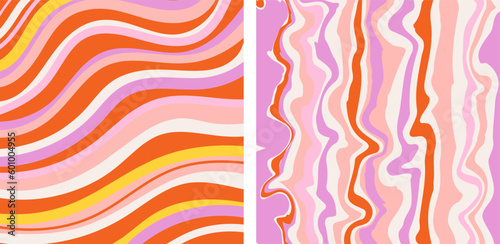 Retro groovy colorful abstract art template set