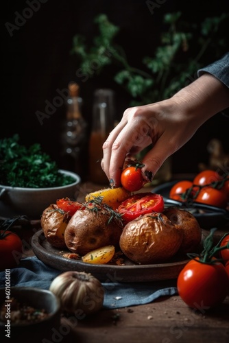 The hands of a chef preparing food