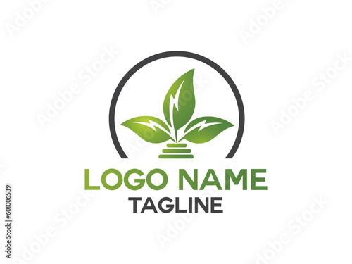 Eco logo. Energy saving logo design. elective. Leaf vector. plug.Power saving. Premium. tree. business