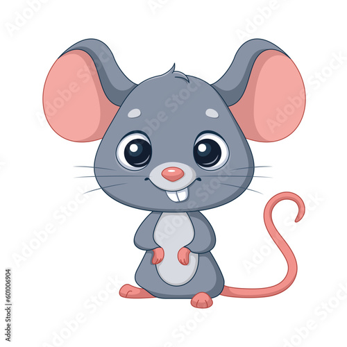 Cute grey mouse animal cartoon vector illustration © platinka