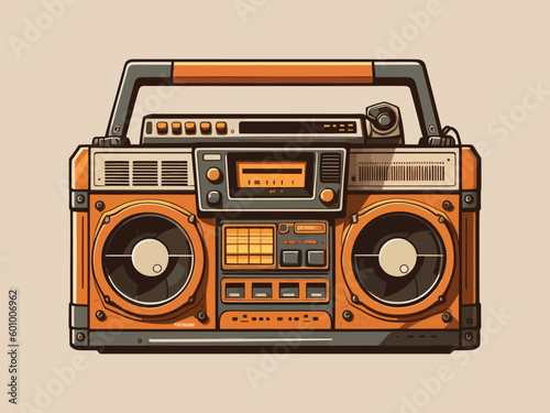 Engraving retro vintage wooscut modern style music audio boombox speaket for cassettes types. Can be used like logo or icon. Graphic Art Vector