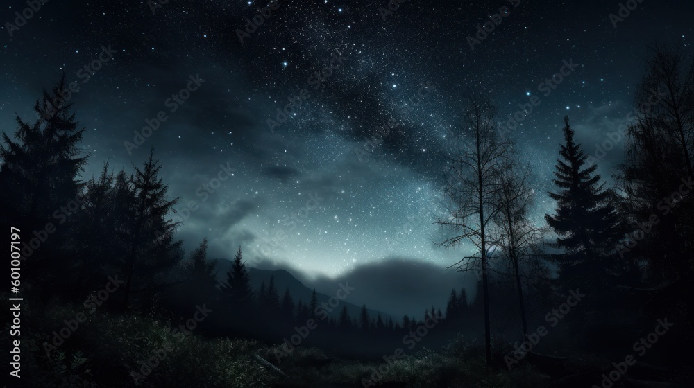 Starry night sky. Beautiful landscape. AI generative. Starry night sky. Beautiful landscape. AI generative.