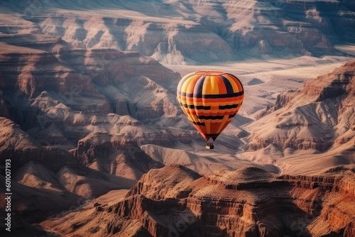Hot colorful Air Balloon Ride Over Beautiful Grand Canyon, Usa. Generative Ai