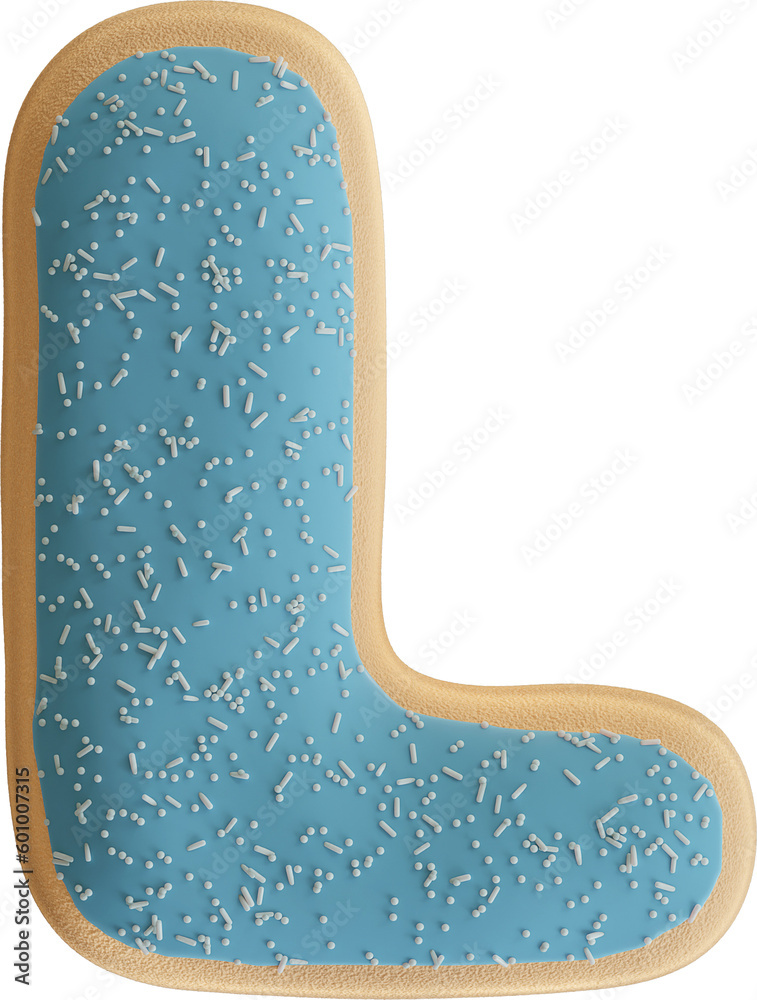3D Render Realistic Letter L Of Alphabet Glazed Donut With White Sprinkles 3D Render Realistic Letter L Of Alphabet Glazed Donut With White Sprinkles