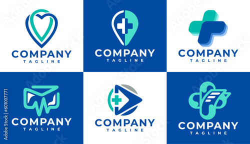 Set of abstract medical health logo design template
