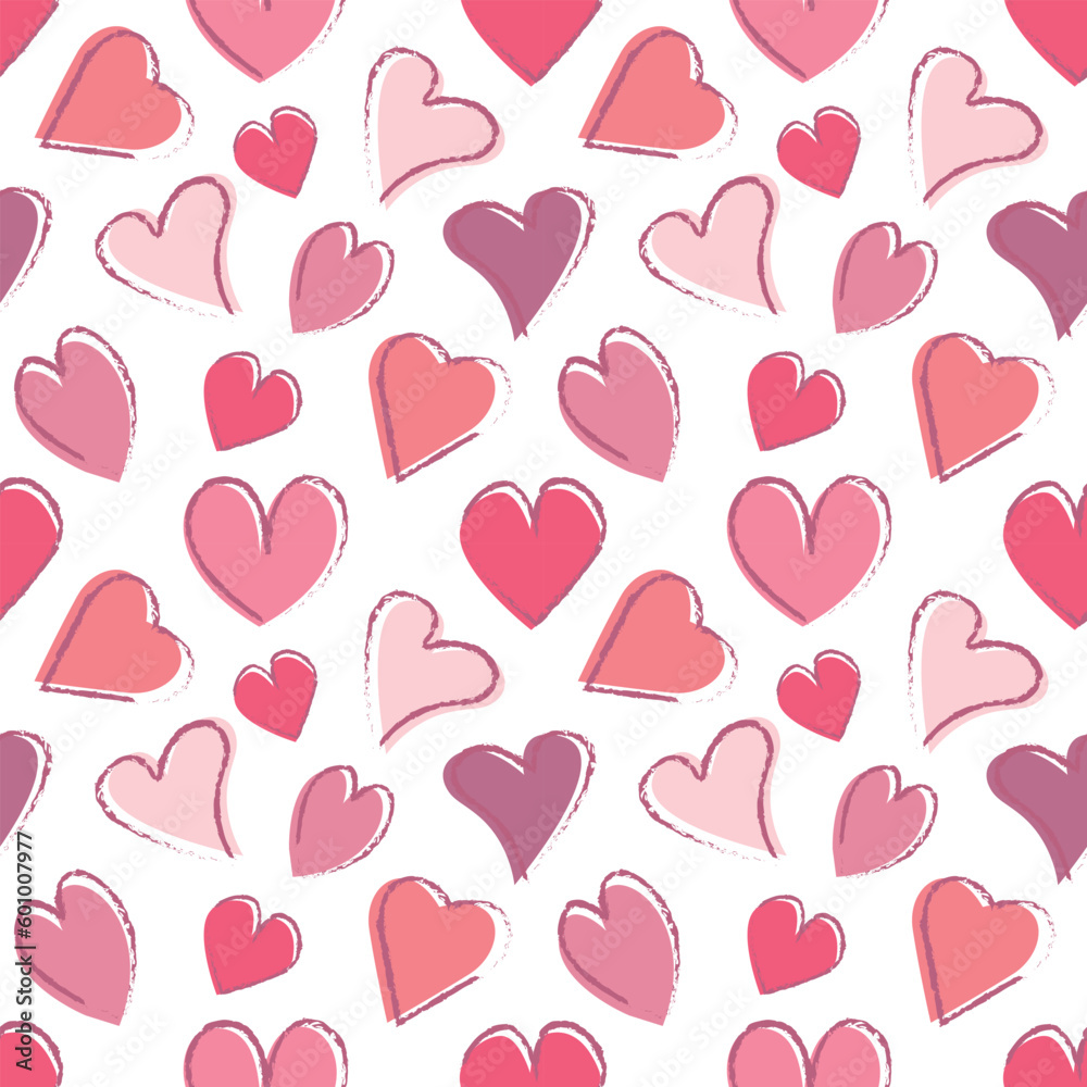 Heart. Seamless pattern with the image of hearts of various shapes. Pattern for Valentine s Day. Pattern with hearts for print and gift wrapping. Vector