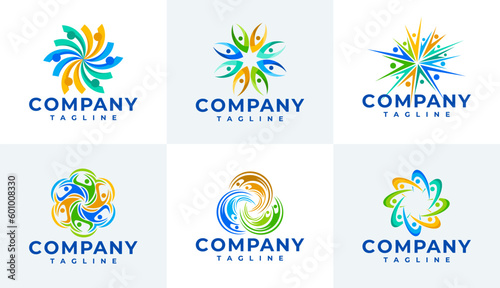 Colorful abstract people crowd logo design bundle