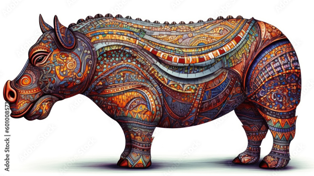Celtic-style Sumatran rhinoceros created with generative AI technology Celtic-style Sumatran rhinoceros created with generative AI technology