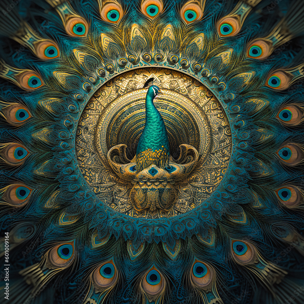Peacock-inspired Mandala-A Fusion of Art and Nature. Generative AI.