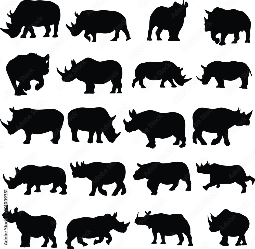 Set of rhino silhouettes  Animal icon silhouette