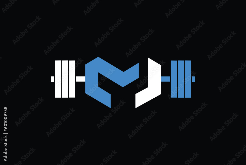 MJ Letter Logo Design. MJ gym and fitness logo Vector Illustration - Vector logotype