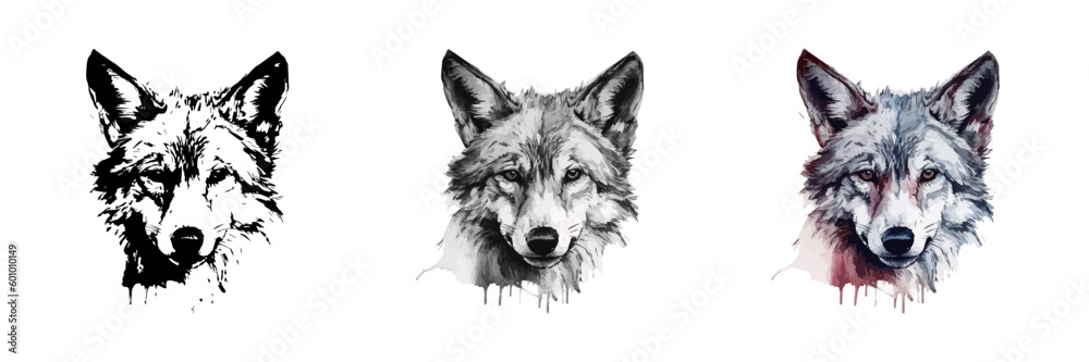 Ταπετσαρία Cartoon vector wolf face icons for any design.