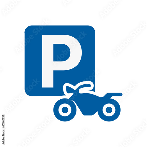 Motorbike Parking Sign. Letter P Parking Symbol Sign. Parking and traffic signs isolated on white background. Vector.