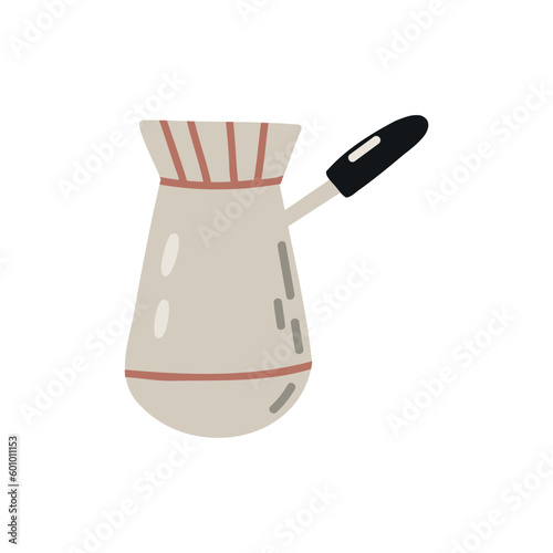 Traditional Turkish Coffee Pot. Equipment for making aromatic beverage. Hand drawn kids vector illustration in doodle style