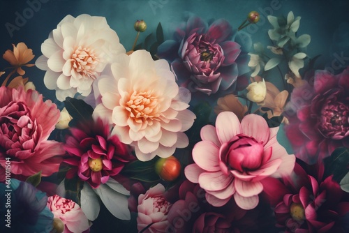 design background color blossom romance valentine spring pastel peonies watercolor flower. Generative AI.