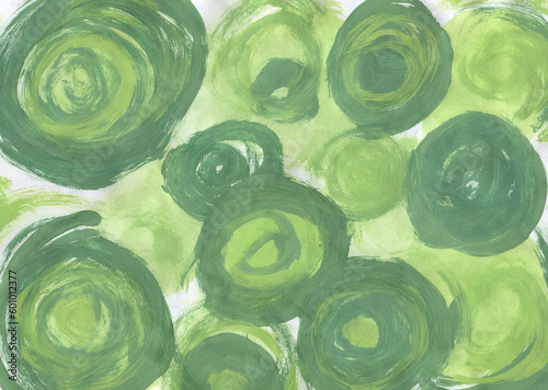 Hand Painted Abstract Watercolor Background. Watercolor Green Circle Abstract Designs. Paint Green Circle Texture Background.