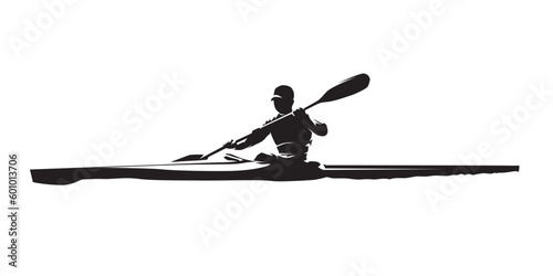 Canoe flatwater, isolated vector silhouette, ink drawing. Water sport logo, side view