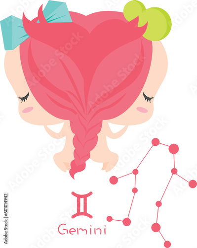 Gemini cute funny chibi style horoscope zodiac astrology graphic set vector design