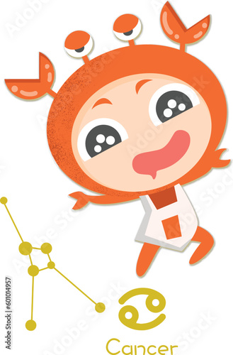 Cancer cute funny chibi style horoscope zodiac astrology graphic set vector design