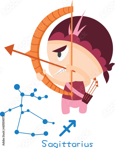 Sagittarius cute funny chibi style horoscope zodiac astrology graphic set vector design