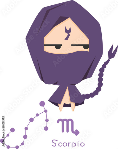 Scorpio cute funny chibi style horoscope zodiac astrology graphic set vector design