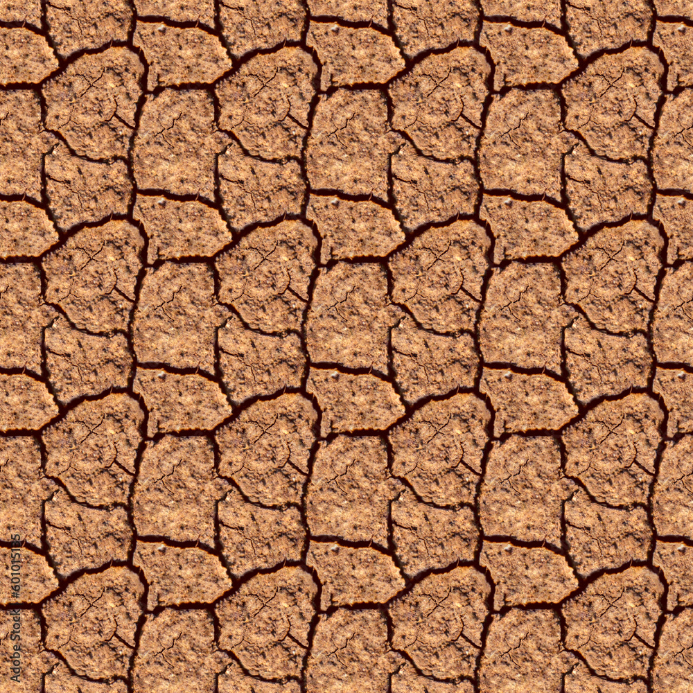 Dry cracked land surface texture seamless pattern