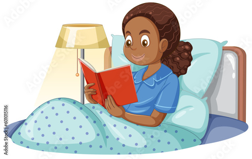 Girl Reading Book on Bed