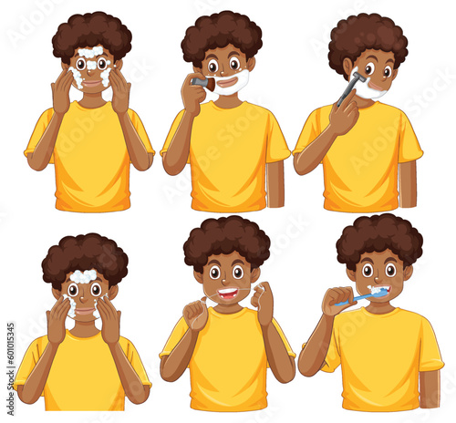 Set of Afro teen with cleaning routine
